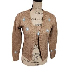 Joie 2 pc Tan and‎ Pink Floral Crocheted Track and Sweater Size Small